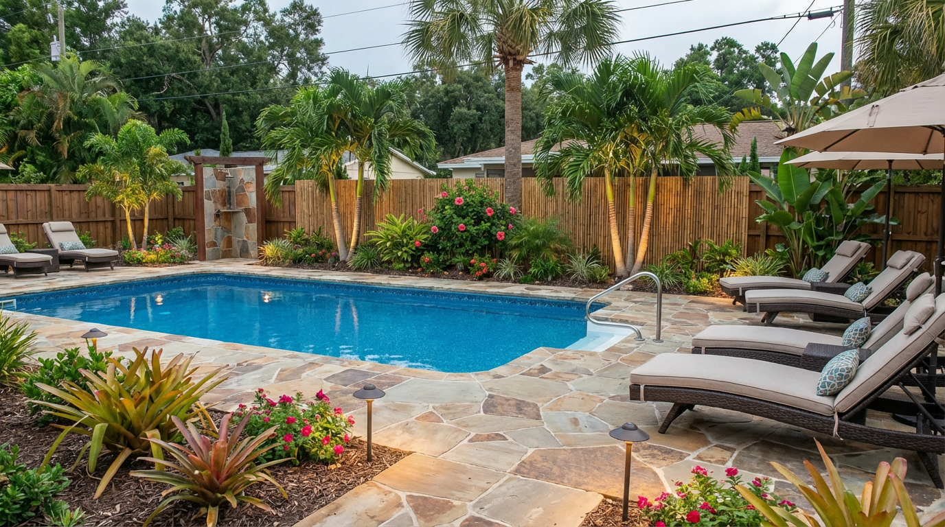 Pool area with complete outdoor design