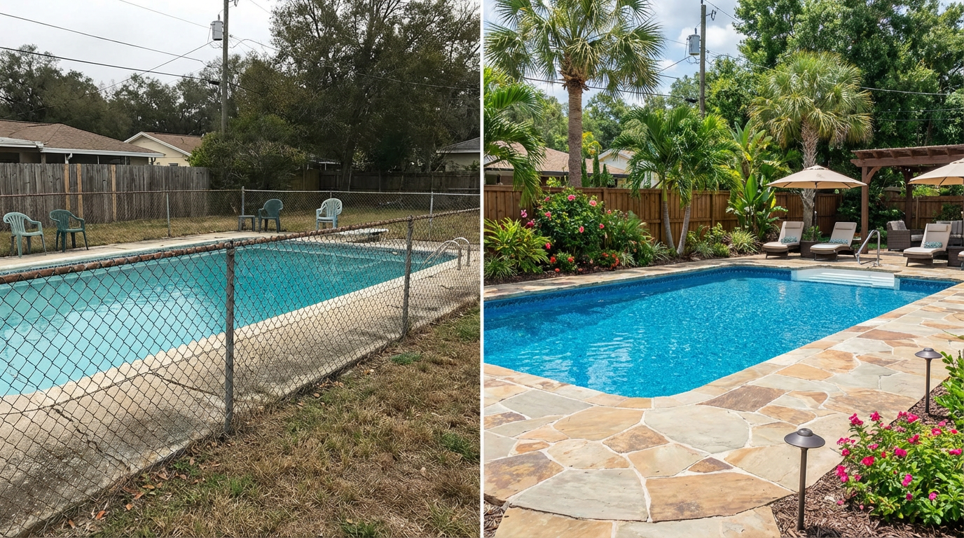 Pool area before landscaping